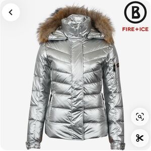 Bogner Silver Ski & Snow Jacket with Hood and Quilted Design
